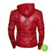 RED SLIM FIT HOODED LEATHER JACKET