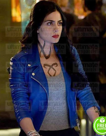 SHADOWHUNTERS EMERAUDE TOUBIA (ISABELLE LIGHTWOOD) BLUE LEATHER JACKET