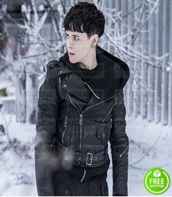 THE GIRL IN THE SPIDER'S WEB CLAIRE FOY BLACK LEATHER JACKET