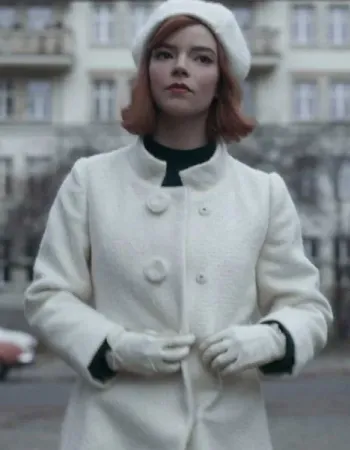 THE QUEEN'S GAMBIT BETH HARMON WHITE COAT