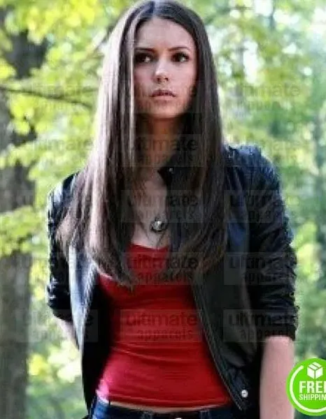 The Vampire Diaries Nina Dobrev Elena Gilbert Black Leather Jacket