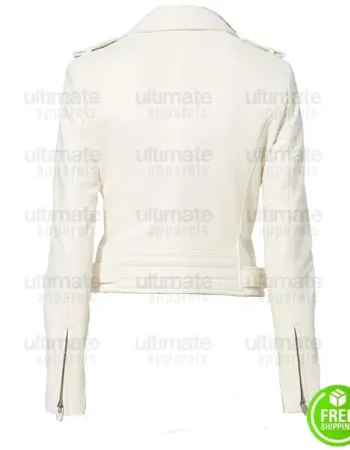 WHITE CROPPED LEATHER MOTO JACKET WHITE CROPPED LEATHER MOTO JACKET