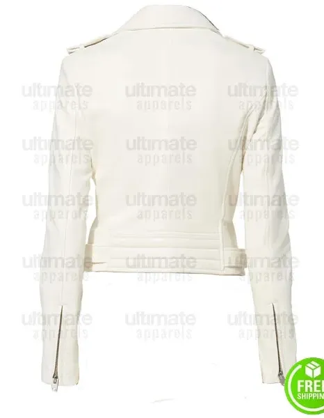 WHITE CROPPED LEATHER MOTO JACKET WHITE CROPPED LEATHER MOTO JACKET