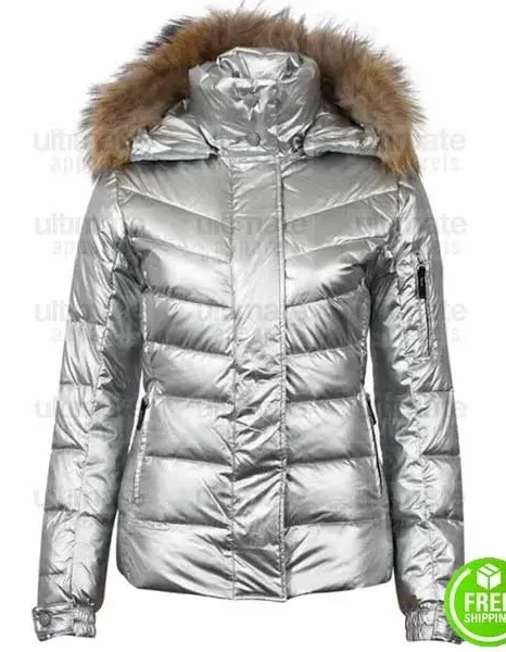 CAROLINE CHAMBERS SILVER FUR HOODIE FAUX LEATHER JACKET
