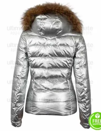 CAROLINE CHAMBERS SILVER FUR HOODIE FAUX LEATHER JACKET CAROLINE CHAMBERS SILVER FUR HOODIE FAUX LEATHER JACKET