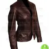 WOMAN'S TWO BUTTON BROWN LEATHER BLAZER JACKET WOMAN'S TWO BUTTON BROWN LEATHER BLAZER JACKET