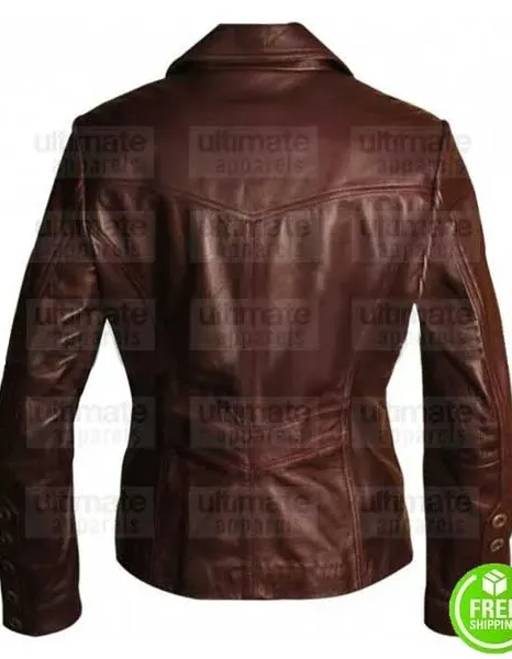 WOMAN'S TWO BUTTON BROWN LEATHER BLAZER JACKET WOMAN'S TWO BUTTON BROWN LEATHER BLAZER JACKET