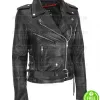 WOMEN'S HEAVY COWHIDE MOTORBIKERS BLACK LEATHER JACKET
