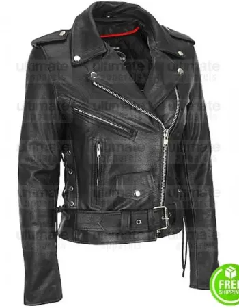 WOMEN'S HEAVY COWHIDE MOTORBIKERS BLACK LEATHER JACKET
