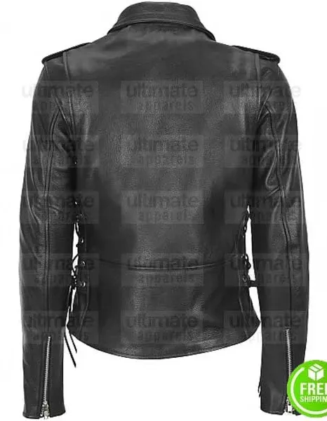 WOMEN'S HEAVY COWHIDE MOTORBIKERS BLACK LEATHER JACKET