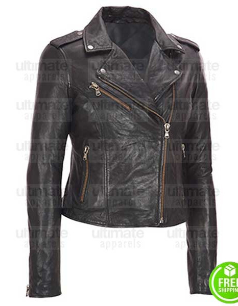 WOMEN'S LAMBSKIN BLACK BIKER LEATHER JACKET