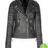 WOMEN'S LAMBSKIN SLIM-FIT QUILTED GOLDEN ZIPPER BLACK LEATHER JACKET WOMEN'S LAMBSKIN SLIM-FIT QUILTED GOLDEN ZIPPER BLACK LEATHER JACKET