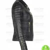 WOMEN'S LAMBSKIN SLIM-FIT QUILTED GOLDEN ZIPPER BLACK LEATHER JACKET WOMEN'S LAMBSKIN SLIM-FIT QUILTED GOLDEN ZIPPER BLACK LEATHER JACKET