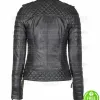 WOMEN'S LAMBSKIN SLIM-FIT QUILTED GOLDEN ZIPPER BLACK LEATHER JACKET WOMEN'S LAMBSKIN SLIM-FIT QUILTED GOLDEN ZIPPER BLACK LEATHER JACKET