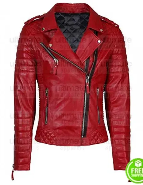 WOMEN'S RED LAMBSKIN LEATHER MOTO JACKET WOMEN'S RED LAMBSKIN LEATHER MOTO JACKET