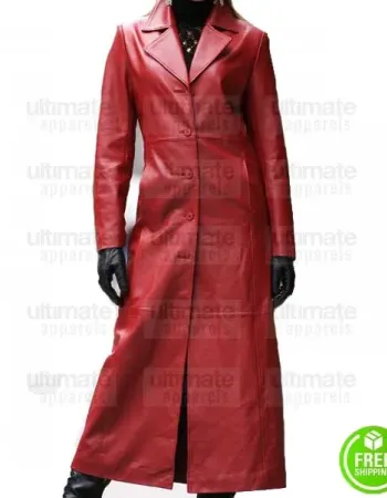WOMEN'S RED LEATHER TRENCH COAT
