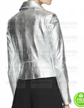 SILVER FAUX LEATHER BIKER JACKET SILVER FAUX LEATHER BIKER JACKET