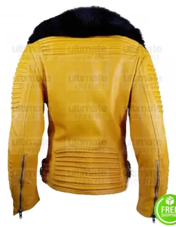 WOMEN'S YELLOW LEATHER JACKET WITH FUR COLLAR WOMEN'S YELLOW LEATHER JACKET WITH FUR COLLAR