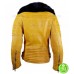 WOMEN'S YELLOW LEATHER JACKET WITH FUR COLLAR