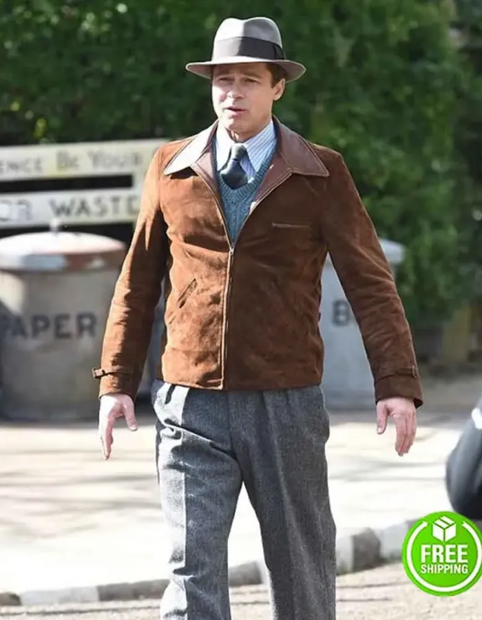ALLIED BRAD PITT (MAX VATAN) BROWN SUEDE LEATHER JACKET
