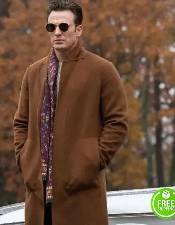 KNIVES OUT CHRIS EVANS (RANSOM DRYSDALE) BROWN WOOL COAT
