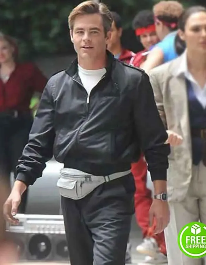 WONDER WOMAN 1984 CHRIS PINE (STEVE TREVOR) BLACK BOMBER JACKET
