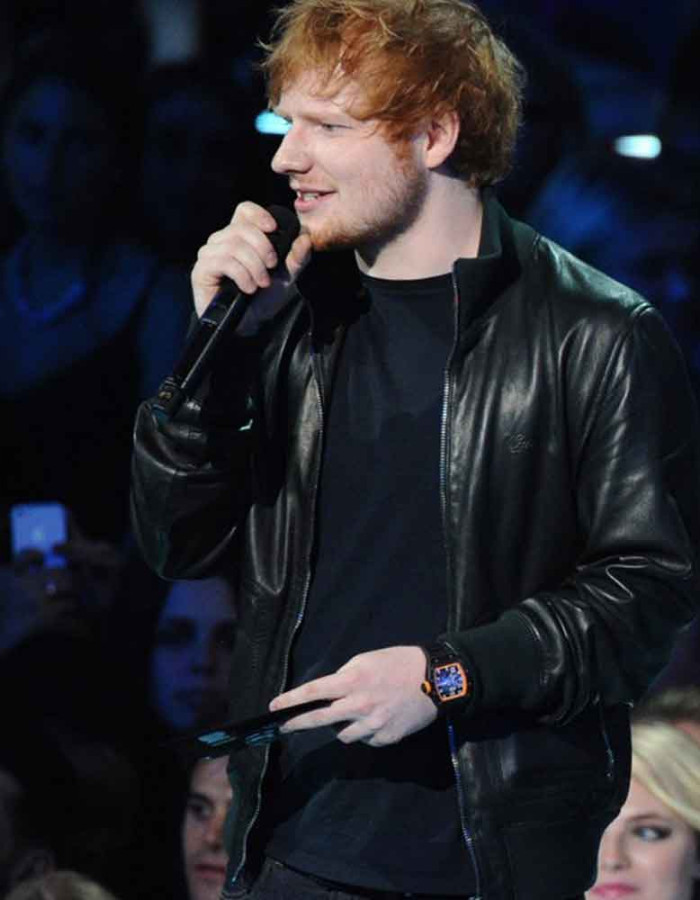ED SHEERAN BLACK BOMBER LEATHER JACKET