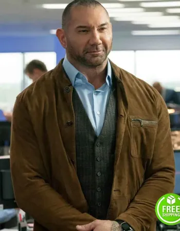 MY SPY DAVE BAUTISTA (JJ) BROWN SUEDE JACKET