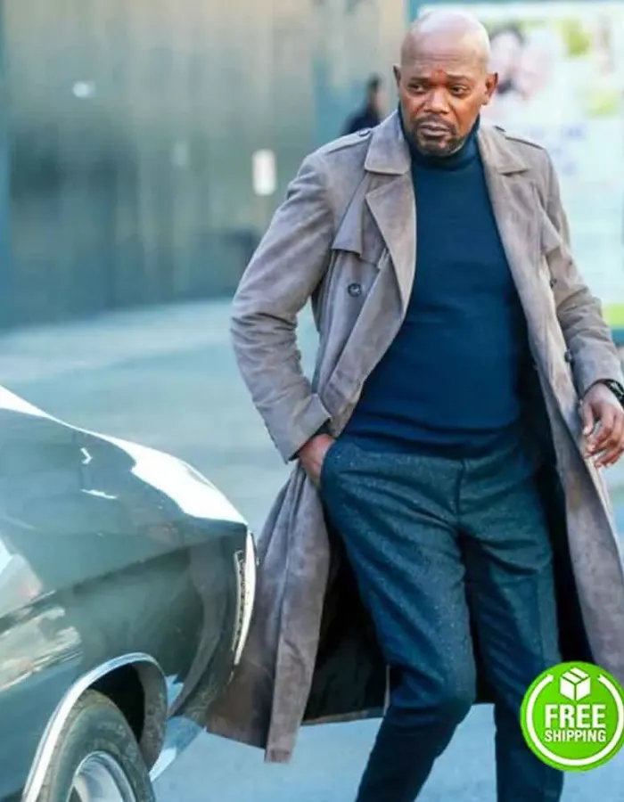 SHAFT SAMUEL L. JACKSON (JOHN SHAFT) GREY SUEDE LEATHER DUSTER COAT