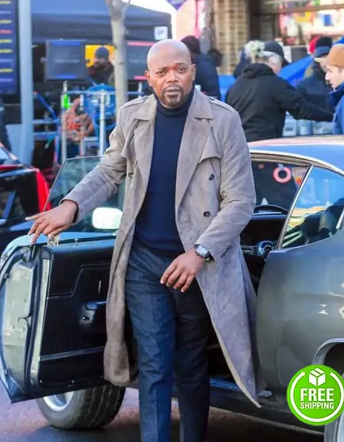SHAFT SAMUEL L. JACKSON (JOHN SHAFT) GREY SUEDE LEATHER DUSTER COAT