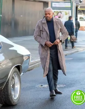 SHAFT SAMUEL L. JACKSON (JOHN SHAFT) GREY SUEDE LEATHER DUSTER COAT SHAFT SAMUEL L. JACKSON (JOHN SHAFT) GREY SUEDE LEATHER DUSTER COAT