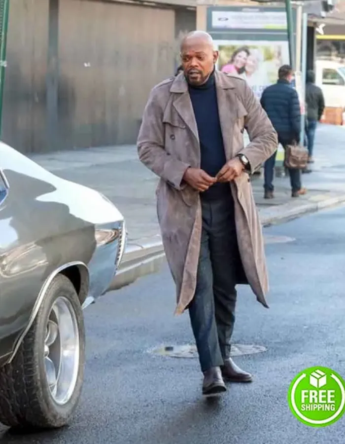 SHAFT SAMUEL L. JACKSON (JOHN SHAFT) GREY SUEDE LEATHER DUSTER COAT
