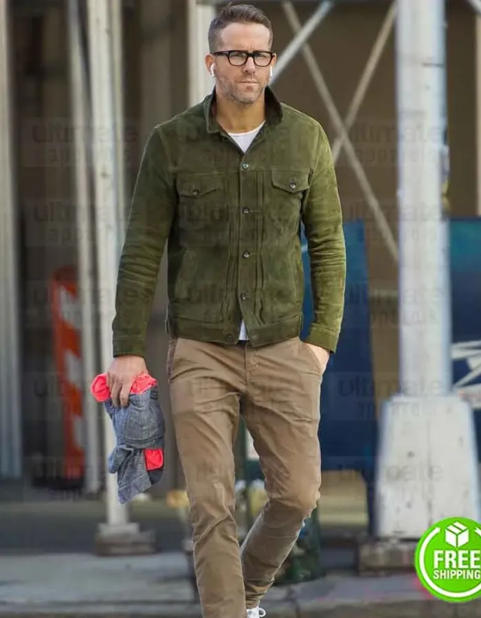 RED NOTICE RYAN REYNOLDS (NOLAN BOOTH) GREEN SUEDE JACKET RED NOTICE RYAN REYNOLDS (NOLAN BOOTH) GREEN SUEDE JACKET