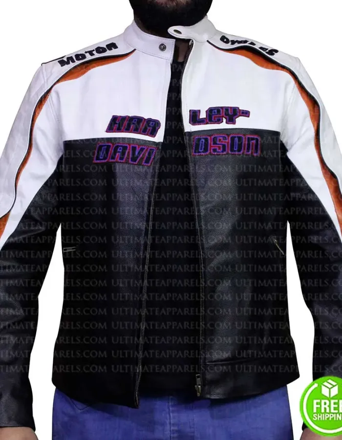 BLACK AND WHITE MOTORCYCLE LEATHER JACKET