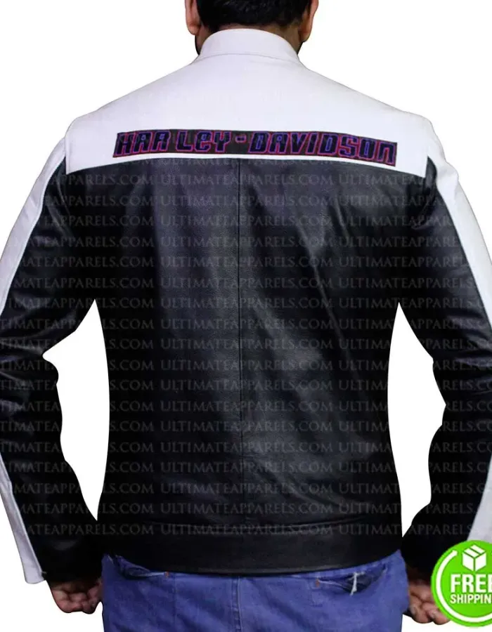 BLACK AND WHITE MOTORCYCLE LEATHER JACKET