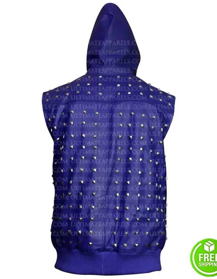 JUSTIN BIEBER STUDDED BLUE VEST WITH HOODIE