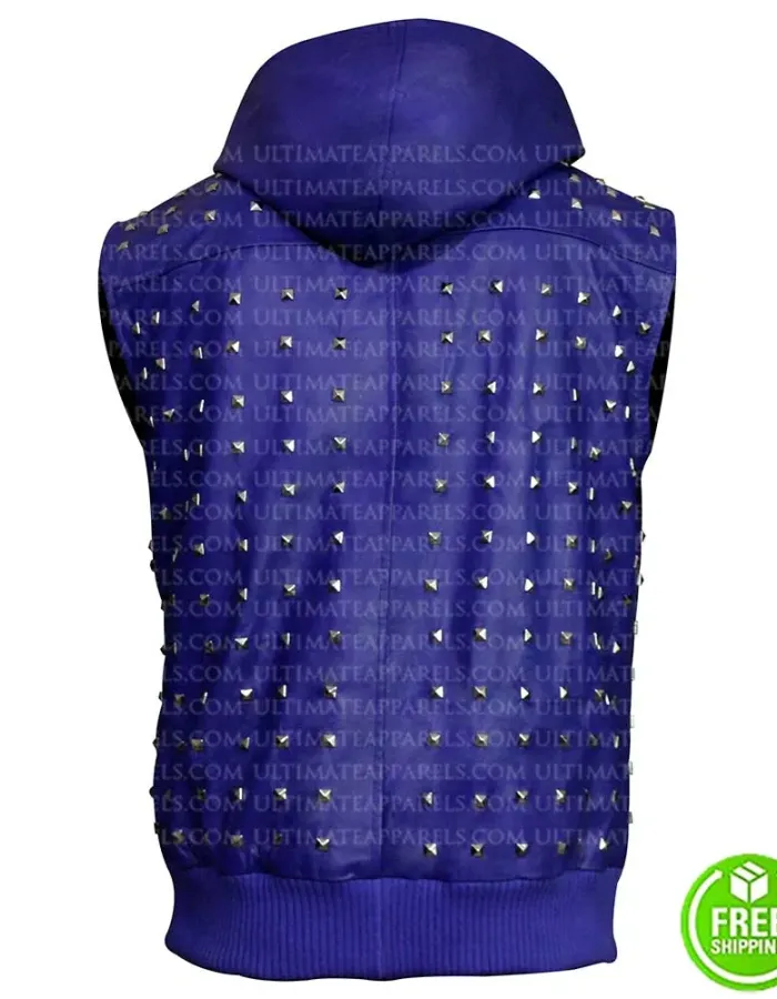 JUSTIN BIEBER STUDDED BLUE VEST WITH HOODIE