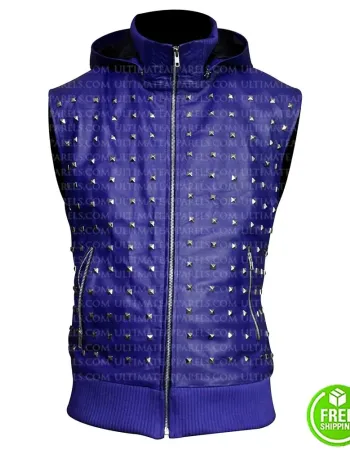 JUSTIN BIEBER STUDDED BLUE VEST WITH HOODIE
