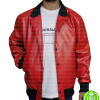 NICK JONAS RED BOMBER LEATHER JACKET NICK JONAS RED BOMBER LEATHER JACKET