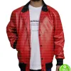 NICK JONAS RED BOMBER LEATHER JACKET NICK JONAS RED BOMBER LEATHER JACKET