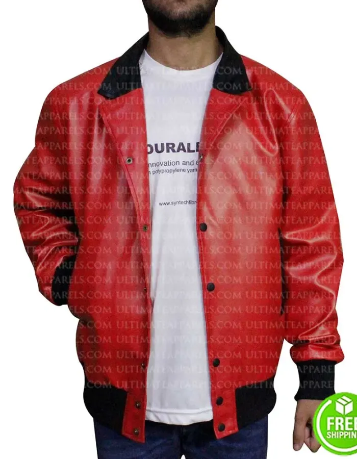 NICK JONAS RED BOMBER LEATHER JACKET NICK JONAS RED BOMBER LEATHER JACKET
