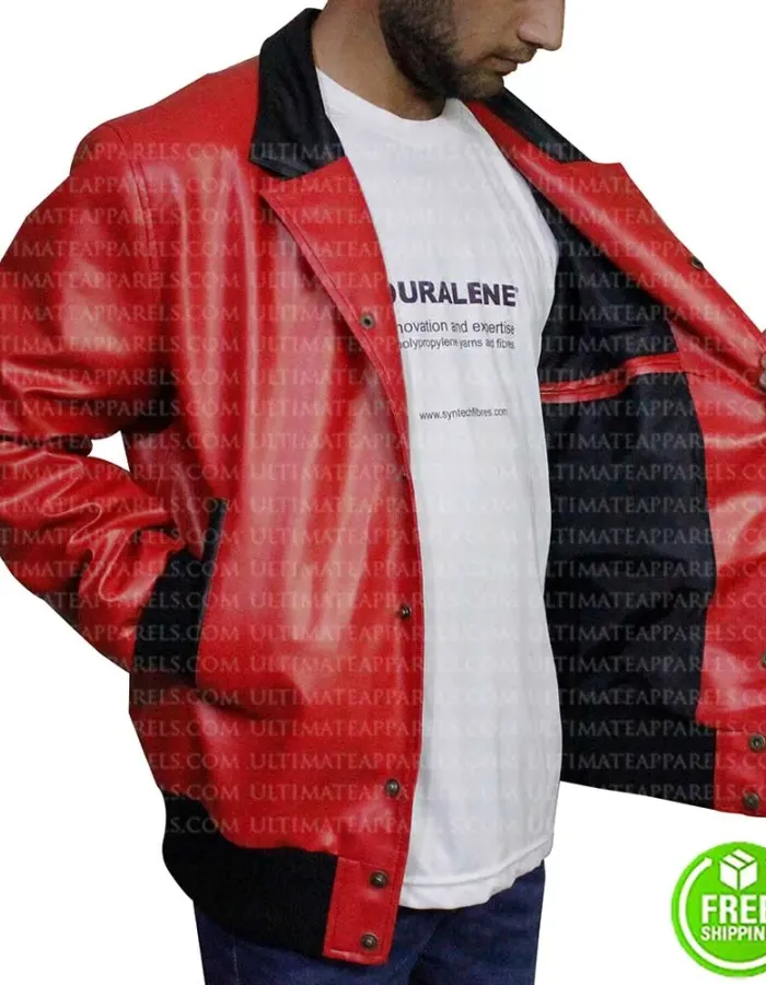 NICK JONAS RED BOMBER LEATHER JACKET NICK JONAS RED BOMBER LEATHER JACKET