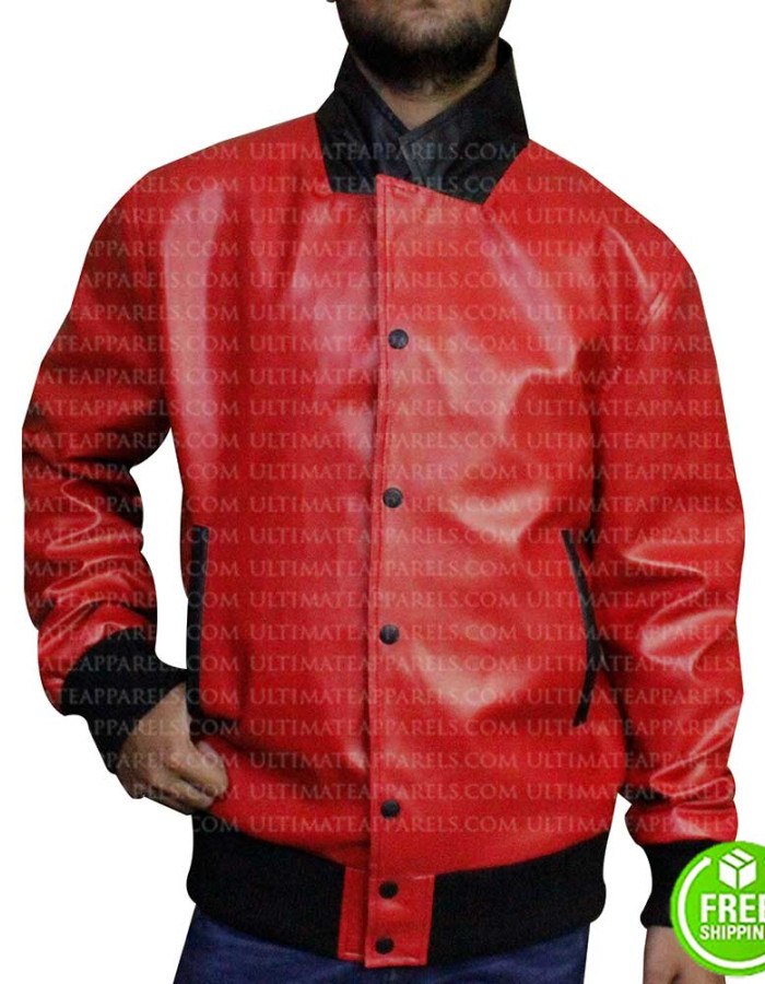 NICK JONAS RED BOMBER LEATHER JACKET NICK JONAS RED BOMBER LEATHER JACKET