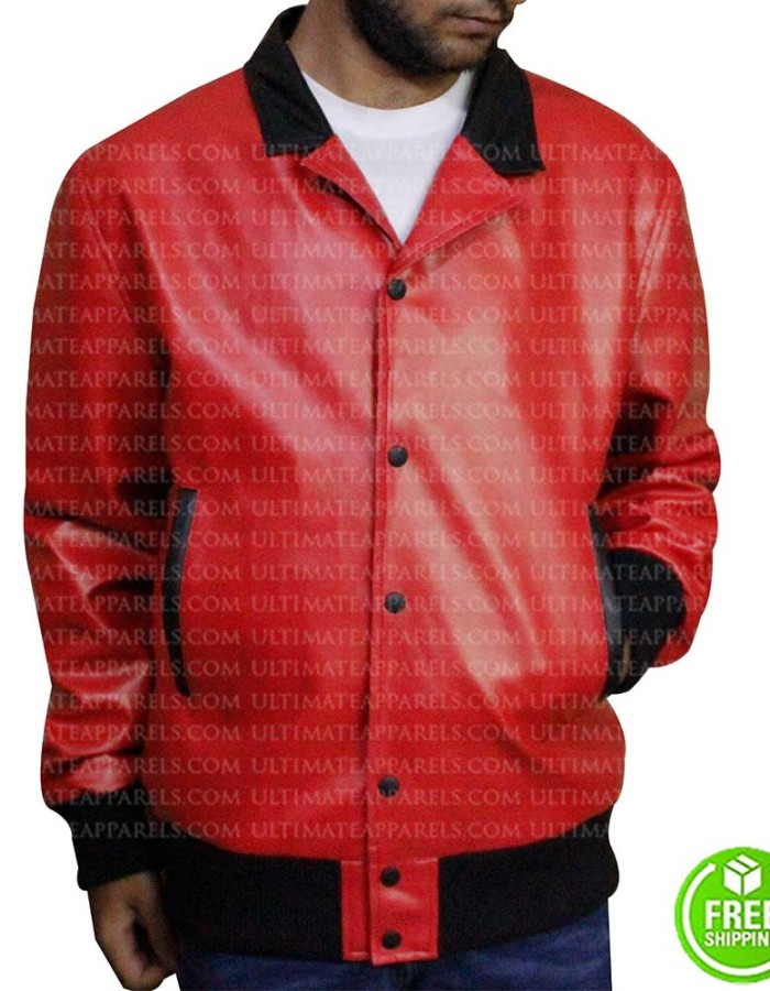 NICK JONAS RED BOMBER LEATHER JACKET NICK JONAS RED BOMBER LEATHER JACKET