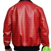 NICK JONAS RED BOMBER LEATHER JACKET NICK JONAS RED BOMBER LEATHER JACKET