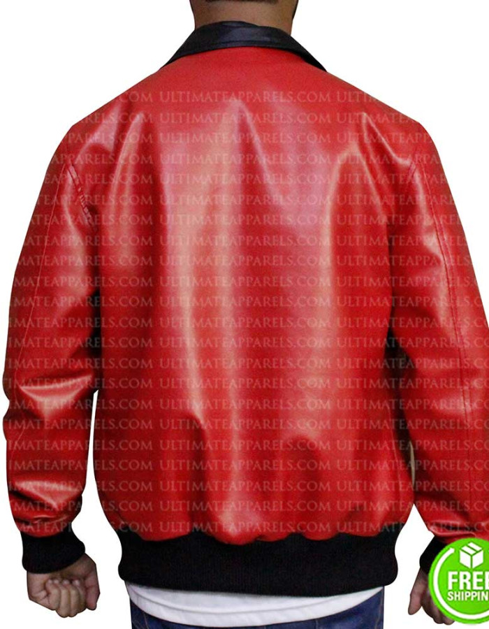 NICK JONAS RED BOMBER LEATHER JACKET NICK JONAS RED BOMBER LEATHER JACKET