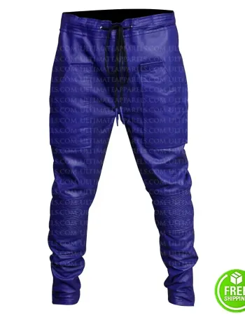 JUSTIN BIEBER BLUE LEATHER TROUSER