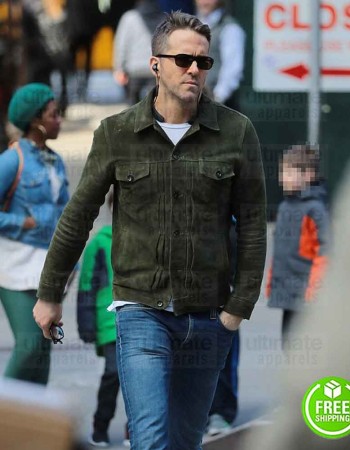 RED NOTICE RYAN REYNOLDS (NOLAN BOOTH) GREEN SUEDE JACKET