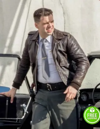 THE DEVIL ALL THE TIME SEBASTIAN STAN (DEPUTY LEE BODECKER) BROWN LEATHER JACKET