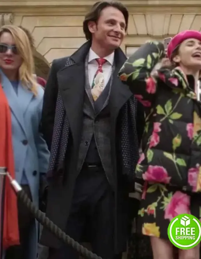 EMILY IN PARIS WILLIAM ABADIE (ANTOINE LAMBERT) BLACK TRENCH COAT